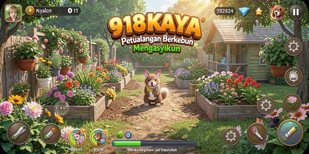 Screenshot gameplay yang menampilkan kebun yang subur dan tanaman yang beragam.