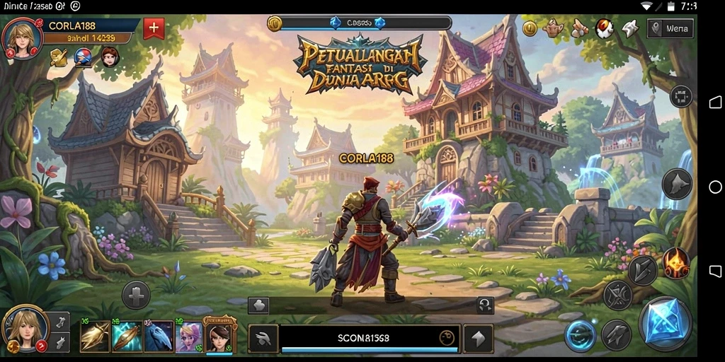 Tampilan gameplay CORLA188 dengan pertarungan epik dan eksplorasi luas.