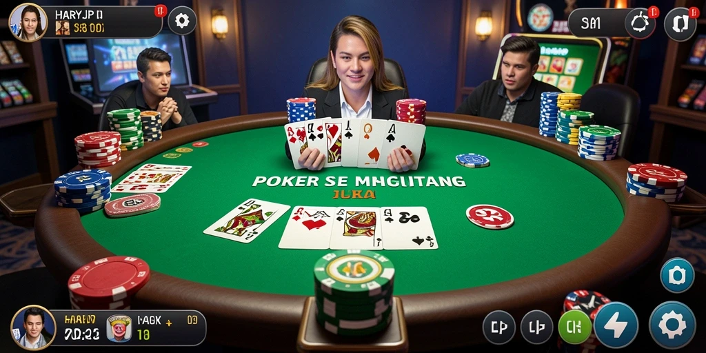 Tampilan menarik dari gameplay Poker di HARAPJP yang mendebarkan.
