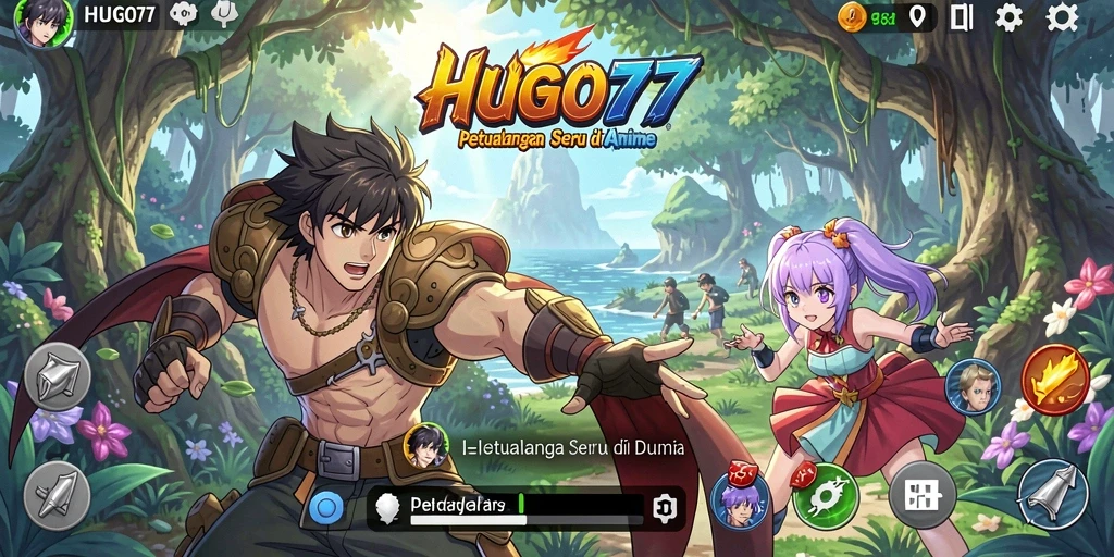 Tampilan gameplay HUGO77 yang penuh warna dan menarik.