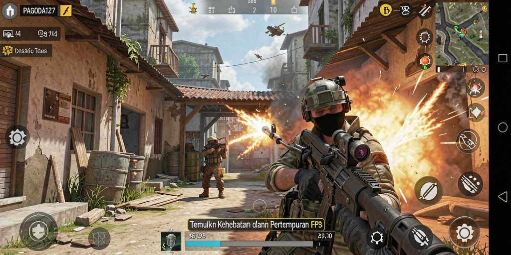 Screenshot menampilkan aksi seru dari gameplay FPS di PAGODA127.